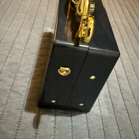 Plastic Black Clutch with Gold Leopard Handle - Picture 3 of 12